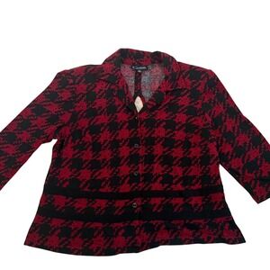 K Woman Collection Womens Houndstooth Blazer Jacket Red Black 16W